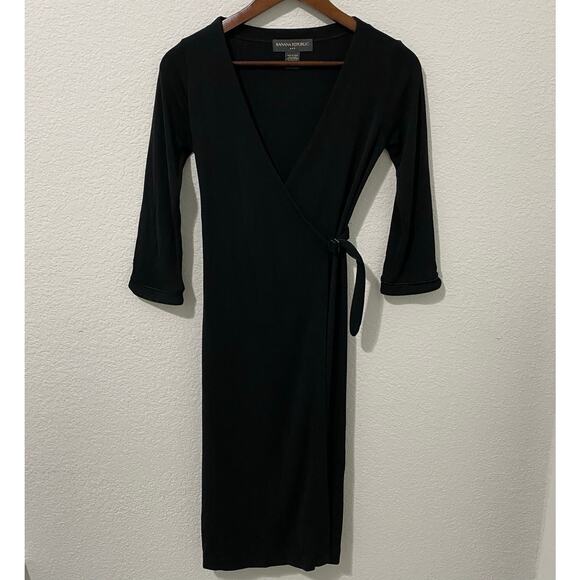 Vintage Y2K Banana Republic Wrap Dress Womens Size Small Black 3/4 Sleeves - Picture 2 of 9